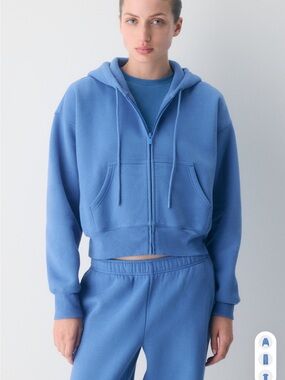 Cozy Sweatfleece Boyfriend Boxy Zip Hoodie - French Blue
